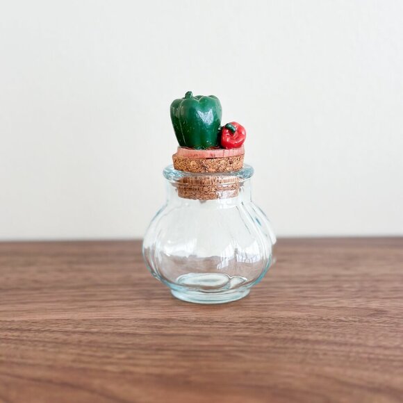 Vintage Vegetable Glass Spice Jars with Cork Tops - Set of 3 Kitchen Decor - Picture 4 of 6